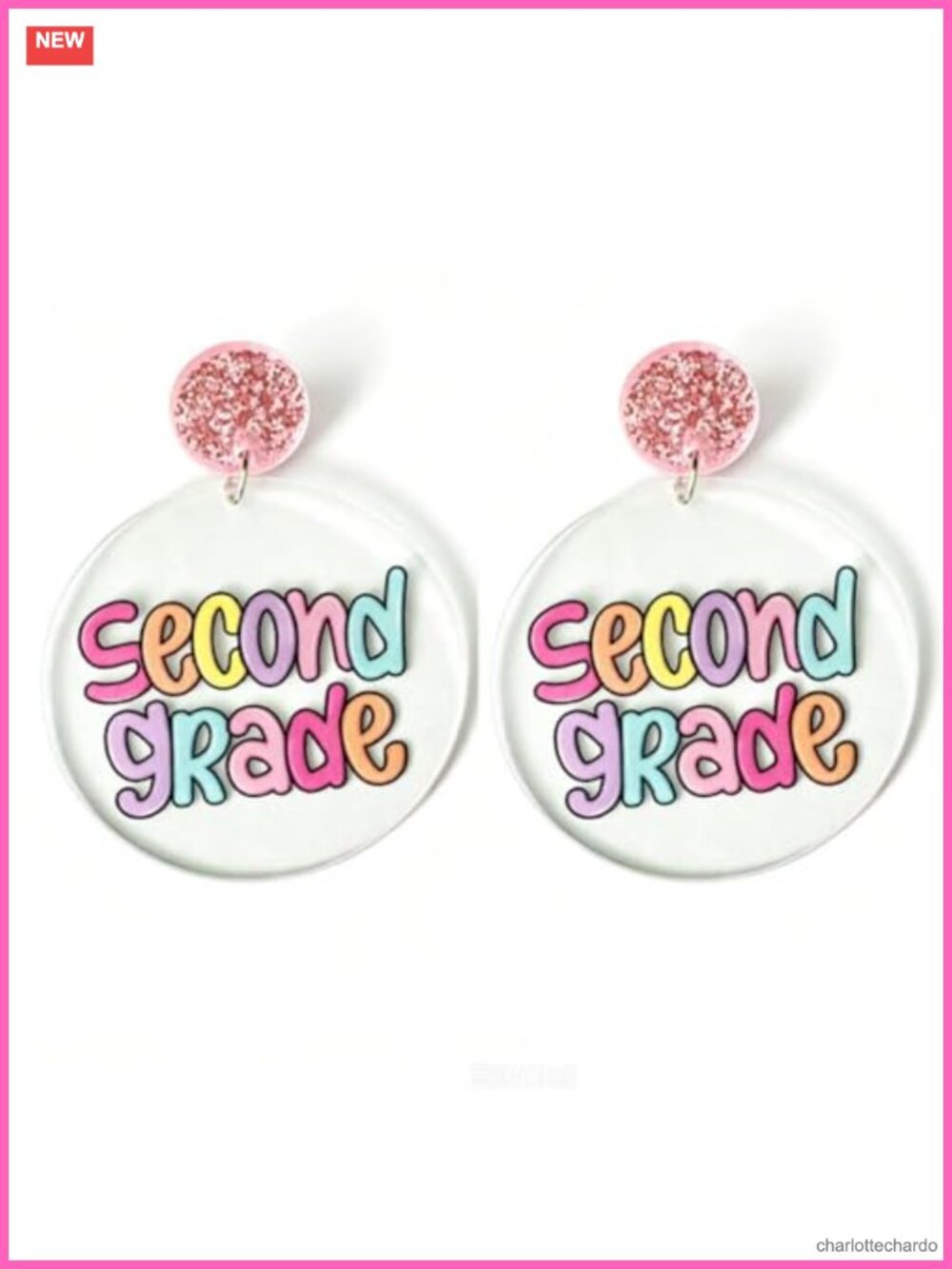 Glitter Acrylic Teacher Student Dangle Earrings Back to School Jewelry